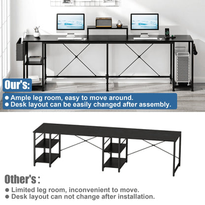 Lulive L-Shaped Computer Desk, 95" Reversible Computer Desk Office Desk with 3 Shelves/Monitor Stand/Storage Bag/Hooks for Home Office, Black