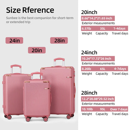Sunbee Hardside Luggage Set 3 Piece Set Lightweight Suitcase with TSA Lock Spinner Wheels