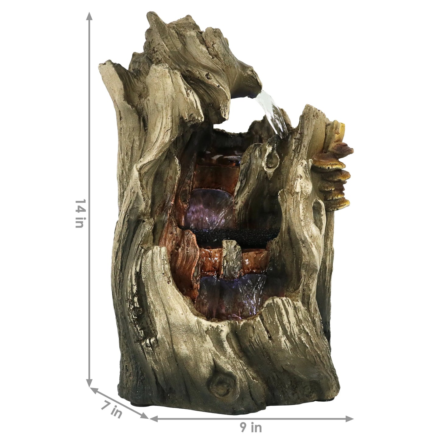 Sunnydaze Indoor Home Decorative Cascading Caves Waterfall Tabletop Water Fountain with LED Lights - 14"