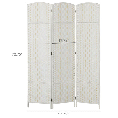 HOMCOM Room Divider, 3 Panel Folding Privacy Screen, 6FT Tall Portable Wicker Weave Partition Wall Divider for Bedroom, Home Office, White