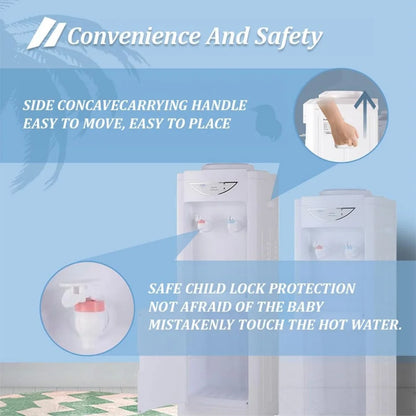 Water Cooler Dispenser, 3 or 5 Gallon Top Loading Hot/Cold Water Cooler Dispenser with Child Safety Lock & Storage Cabinet for Kitchens, Indoor Home Office Use, White