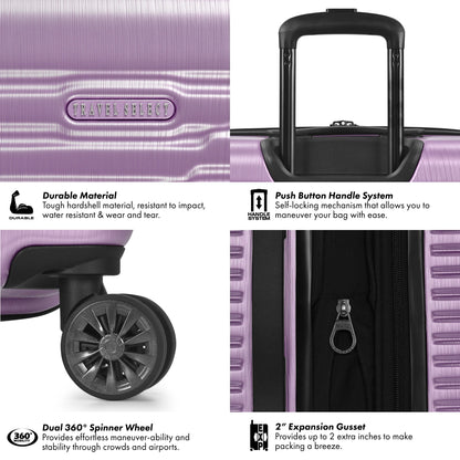 Travel Select Sunny Side Hardside Spinner Luggage with Spinner Wheels, Lavender, 30" Large Checked