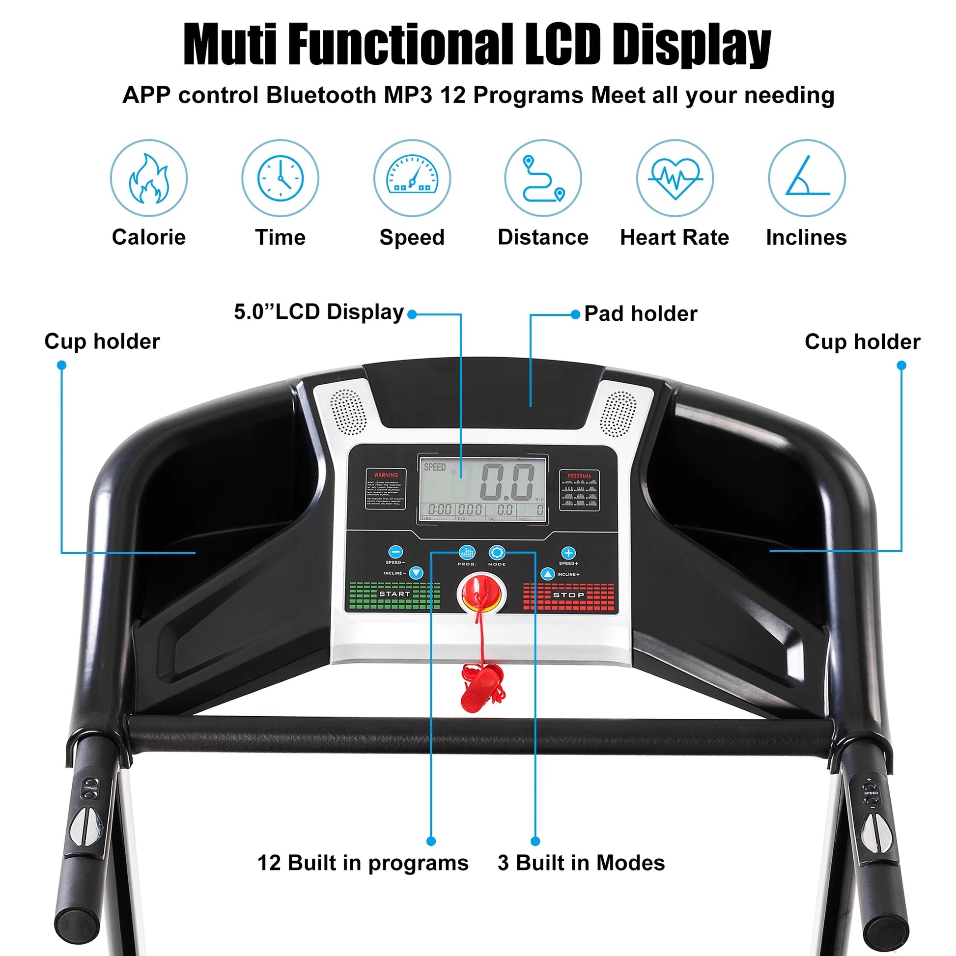 3.5HP Folding Treadmill With Auto 15% Incline Bluetooth MP3 17" Wide 7-Layers Shock-absorbing Belt 9MPH Connect FitShow APP Running Walking Jogging Exercise Machine For Home Office,Max Weight 300lb