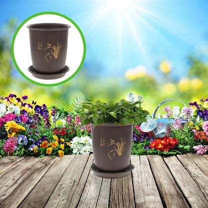 2 Sets Orchid Pot Plastic Imitation Porcelain Flowerpot Planter with Trays