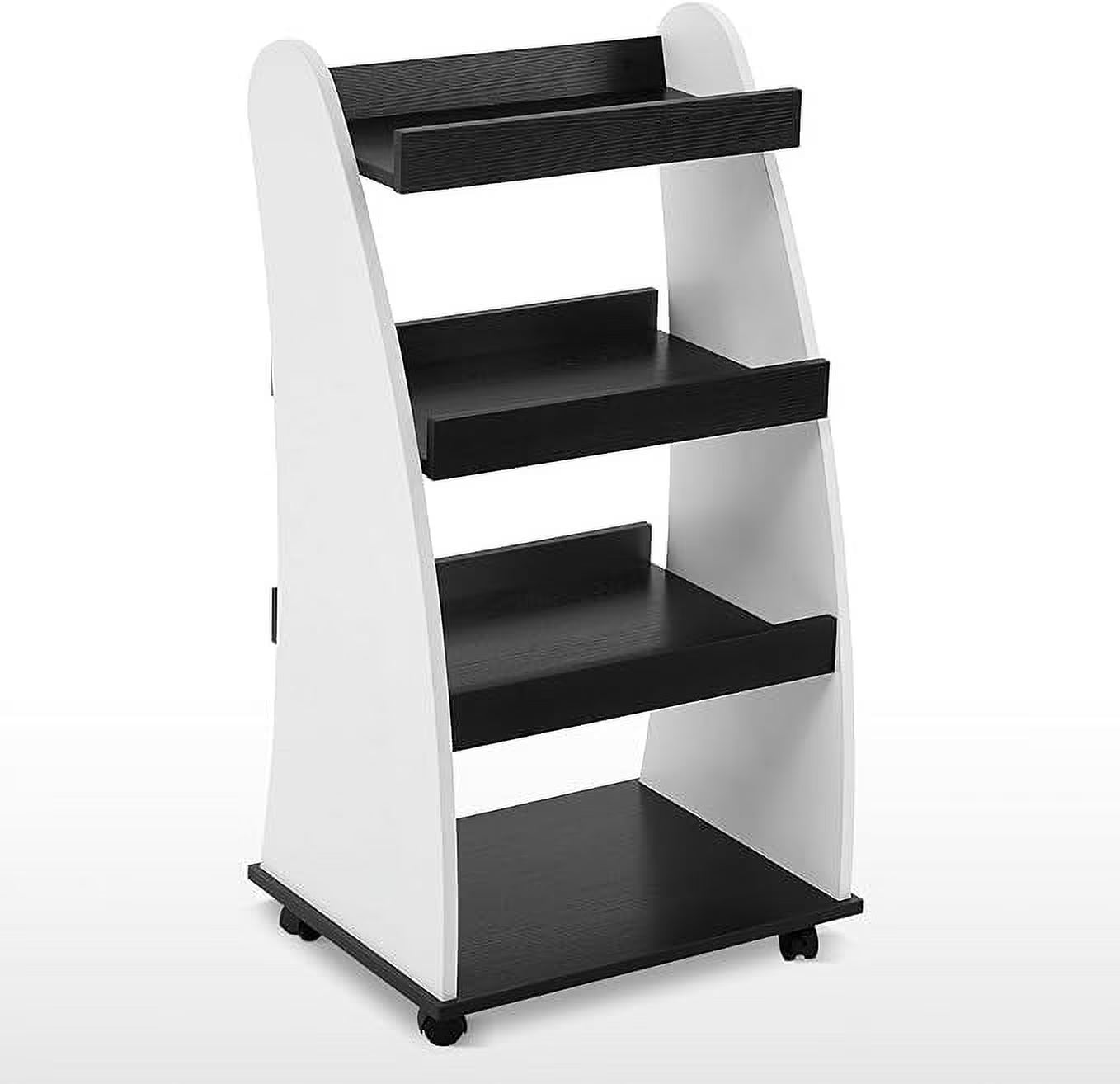 BarberPub Kids Bookshelf with Wheels, 4-Tier Rolling Cart with Storage, Book Organizer, Children's Bookcases with Shelves for Nursery, Playroom, Bedroom 2030