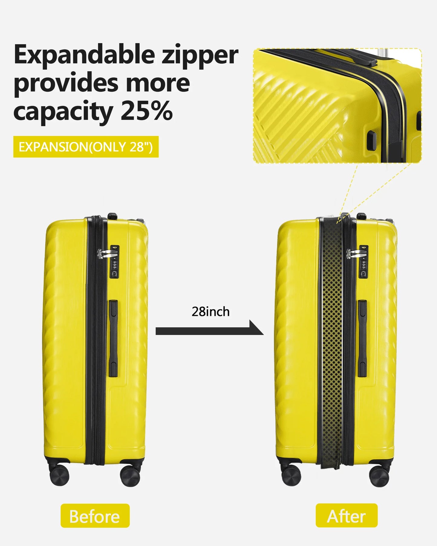 3 Piece Set Luggage Set Expandable(only 28") TSA Lock Spinner Double Wheels, Carry on and Checked Suitcase