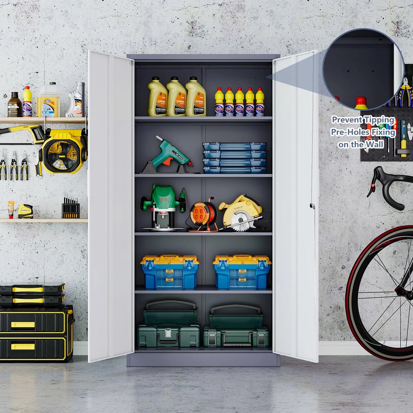 Fesbos Metal Garage Storage Cabinet,Tall Black Cabinet with Doors and Adjustbale Shelves,Lockable Tool Cabinet for Garage, Basement, Home Office