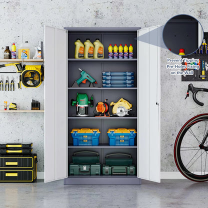 Fesbos Metal Garage Storage Cabinet,Tall Black Cabinet with Doors and Adjustbale Shelves,Lockable Tool Cabinet for Garage, Basement, Home Office