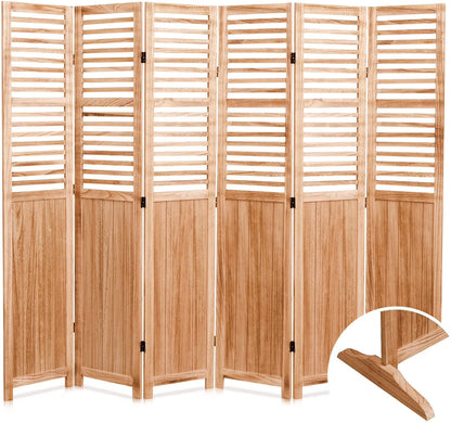 Privacy Screen 82.8'' W x 65'' H 6 - Panel Solid Wood Folding Room Divider, Natural,Outdoor Privacy Screen