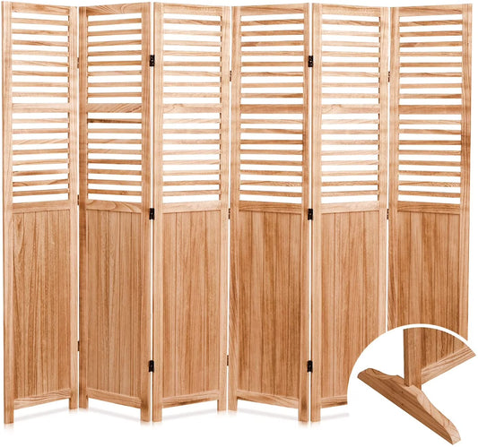 Privacy Screen 82.8'' W x 65'' H 6 - Panel Solid Wood Folding Room Divider, Natural,Outdoor Privacy Screen