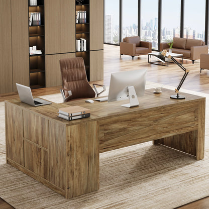 Tribesigns 70.8" L-Shaped Executive Desk, Large Computer Table with Storage Cabinet, Modern Business Furniture with Shelves, Wooden Farmhouse Workstation for Home Office (Rustic Brown)