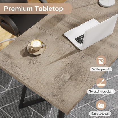 Finmind Modern Home Office Desk, Adult Study Writing Table with Metal Legs, White & Gold, 55.11" L x 31.49" D x 29.52" H