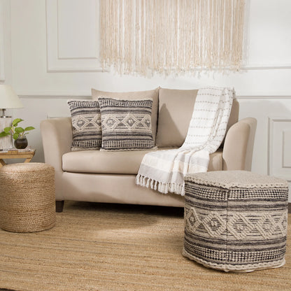 REDEARTH ? Tufted Pouf Ottoman with Filler Textured Storage Cube Bean Bag Pouffe Footrest for Living Room, Bedroom, Nursery, Kidsroom; 100% Cotton (17.5"X17.5"X17.5", Diamond Virgule)