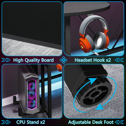 Tribesigns Gaming Desk with Monitor Shelf, 75 inch PC Computer Desk with LED Strip, Carbon Fiber Surface Gaming Table Gamer Workstation for Bedroom, Home Office, Black