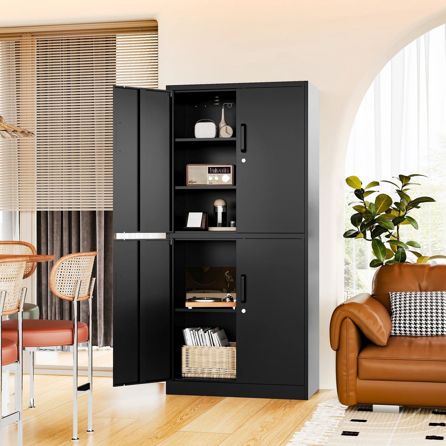 Fesbos Metal Storage Cabinet with 4 Doors and 3 Adjustable Shelves,71" Lockable Garage Tall Steel Lockers,for Home Office,Living Room,Pantry,Gym,Commercial Utility Storage