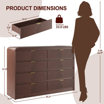 SELOOYE Fluted 5 Drawers Dresser for Bedroom, 47" Tall Modern Dresser Chest of Drawers, Black Accents, Fluted Fronts, Wood Storage Dressers Organizer for Bedroom, Living Room, Natural