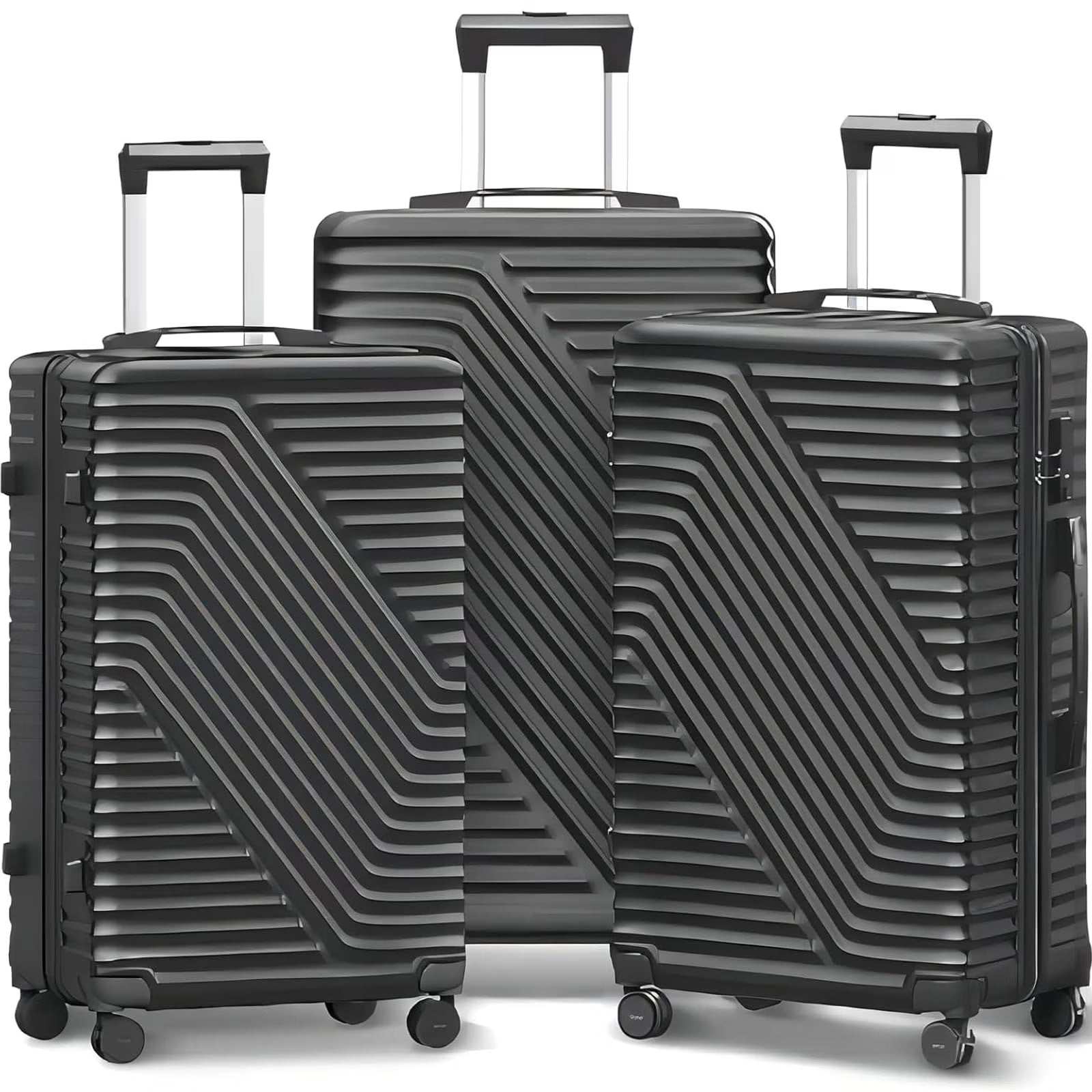 Fenbeli 3 Piece Luggage Sets with TSA Locks, Lightweight Hardside Suitcase Set with Spinner Wheels, Black