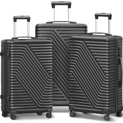 Fenbeli 3 Piece Luggage Sets with TSA Locks, Lightweight Hardside Suitcase Set with Spinner Wheels, Black