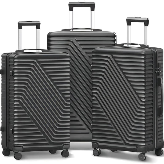 Fenbeli 3 Piece Luggage Sets with TSA Locks, Lightweight Hardside Suitcase Set with Spinner Wheels, Black