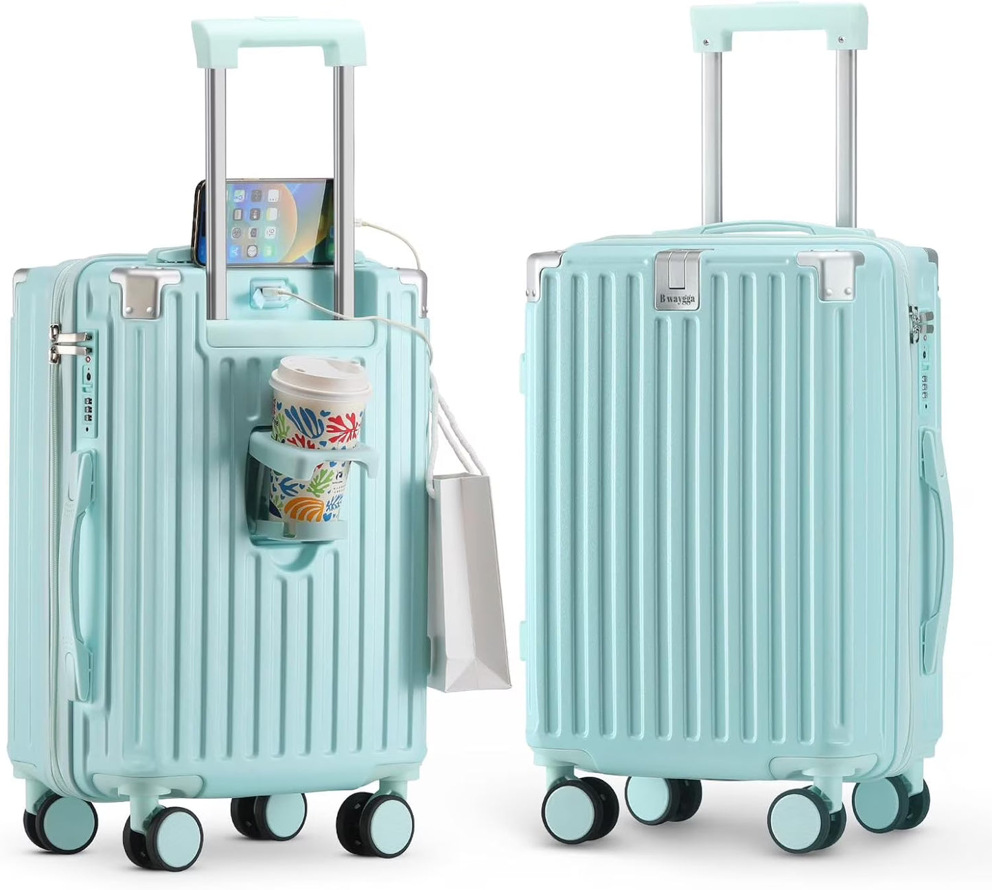 20 Inch Carry on Luggage Carry-on with Cup Holder & USB Port, Hardside Smart Luggage with Airline Approved TSA Lock, Lightweight carryon luggage 22 x 14 x 9 airline approved 360° Spinner Double Wheels