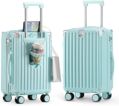 20 Inch Carry on Luggage Carry-on with Cup Holder & USB Port, Hardside Smart Luggage with Airline Approved TSA Lock, Lightweight carryon luggage 22 x 14 x 9 airline approved 360° Spinner Double Wheels