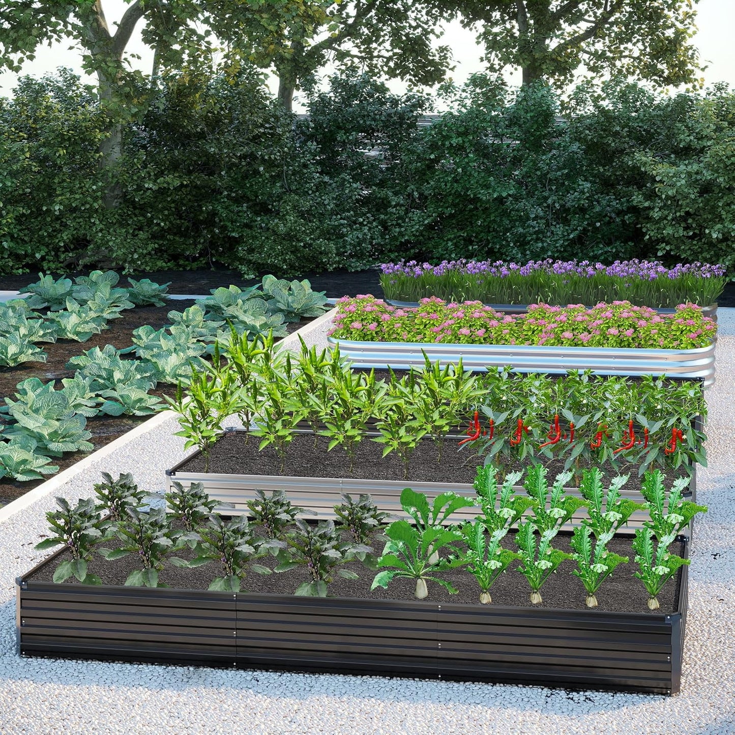 2PCS 12x4x1FT Galvanized Raised Garden Bed,Raised Graden Bed Kit-Square Metal Garden Bed,Large Planter Raised Bed Outdoor,Garden Box for Vegetables,Flower,Herb-Sliver(One Box of Two Pieces)