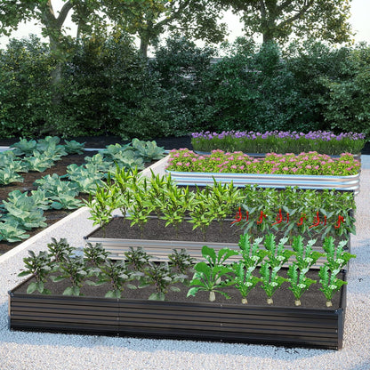 2PCS 12x2x1FT Galvanized Raised Garden Bed Kit,Vegetable Boxes-Rectangle Metal Flower Box,Large Planter Raised Beds Outdoor Garden for Planting,Fruit,Herb-Black