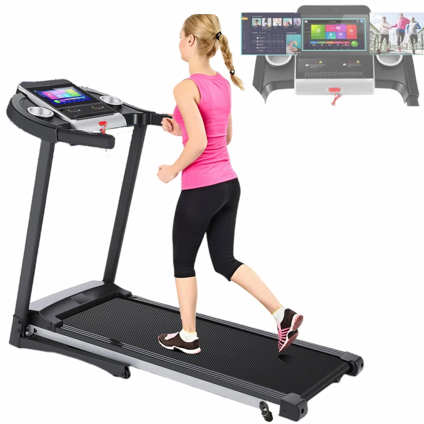 Tikmboex Electric Motorized Treadmill with 3 Incline Levels 3.25HP Brushless Motor WiFi Connection and APP Control for Home Office Walking Running
