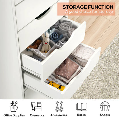 RichYa 5-Drawer Dresser with Caster Wheels, Chest of Drawers with Bottom Cabinet Storage,Storage Cabinet for Bedroom,Home Office (White)