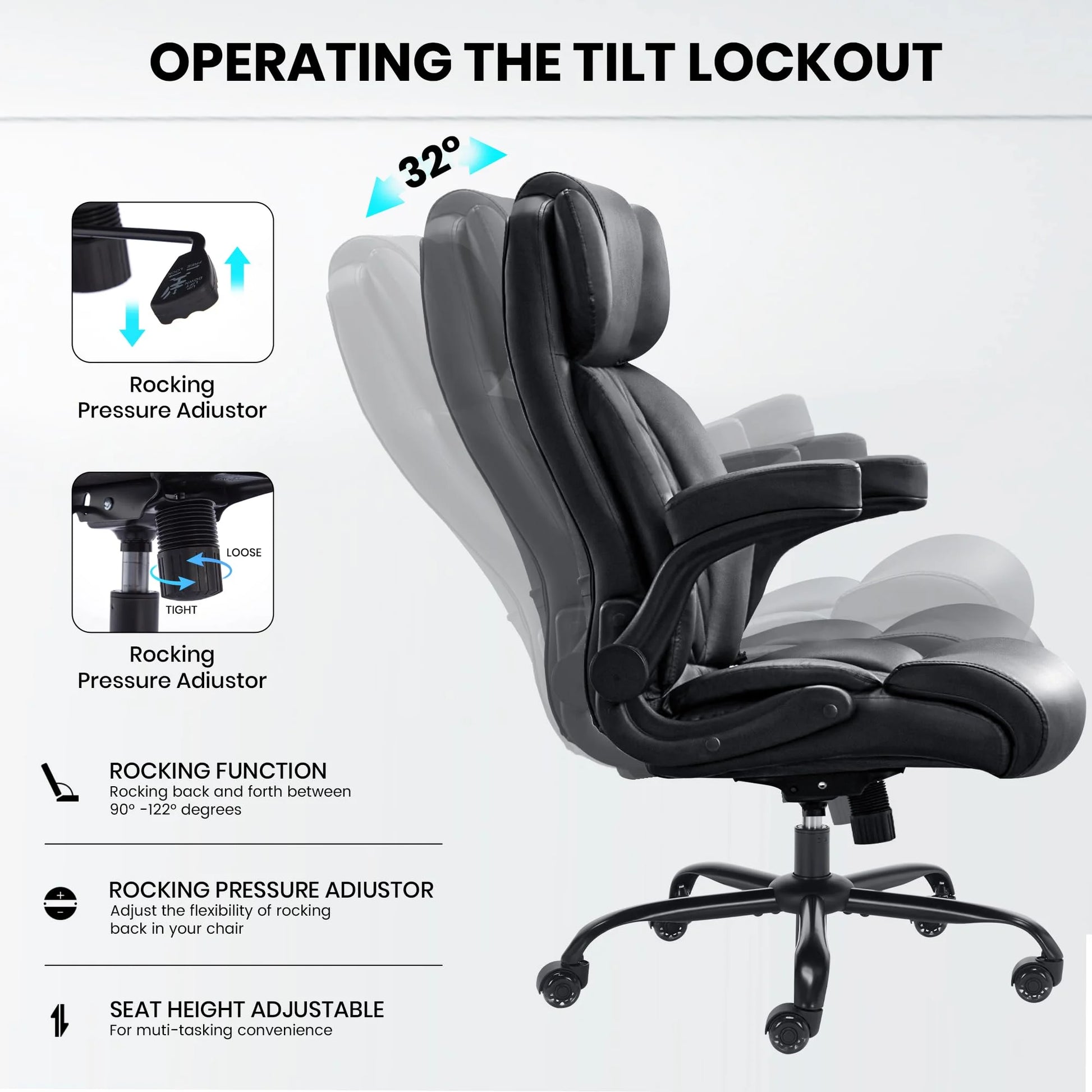 HomeZeer Executive Office Chair, Big and Tall Home Office Chairs 400lbs, High Back Executive Office Chair with Adjustable Flip up Arm, Wide Seat Leather Desk Computer Chairs, Black