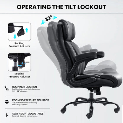 HomeZeer Executive Office Chair, Big and Tall Home Office Chairs 400lbs, High Back Executive Office Chair with Adjustable Flip up Arm, Wide Seat Leather Desk Computer Chairs, Black