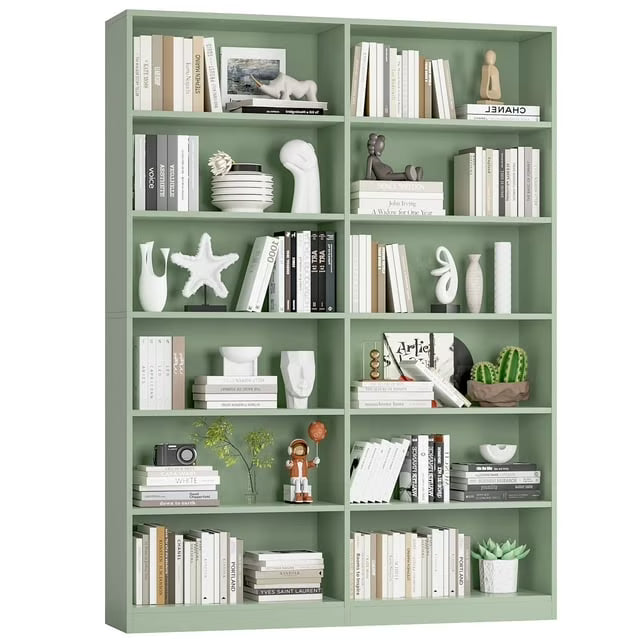 Homfa 74.3° Double Wide 6-Tier Bookcase, Extra Large Wooden Freestanding Display Bookshelf for Home Office Living Room, White