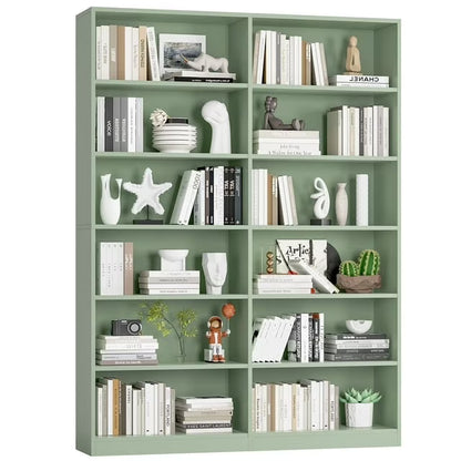 Homfa 74.3° Double Wide 6-Tier Bookcase, Extra Large Wooden Freestanding Display Bookshelf for Home Office Living Room, White