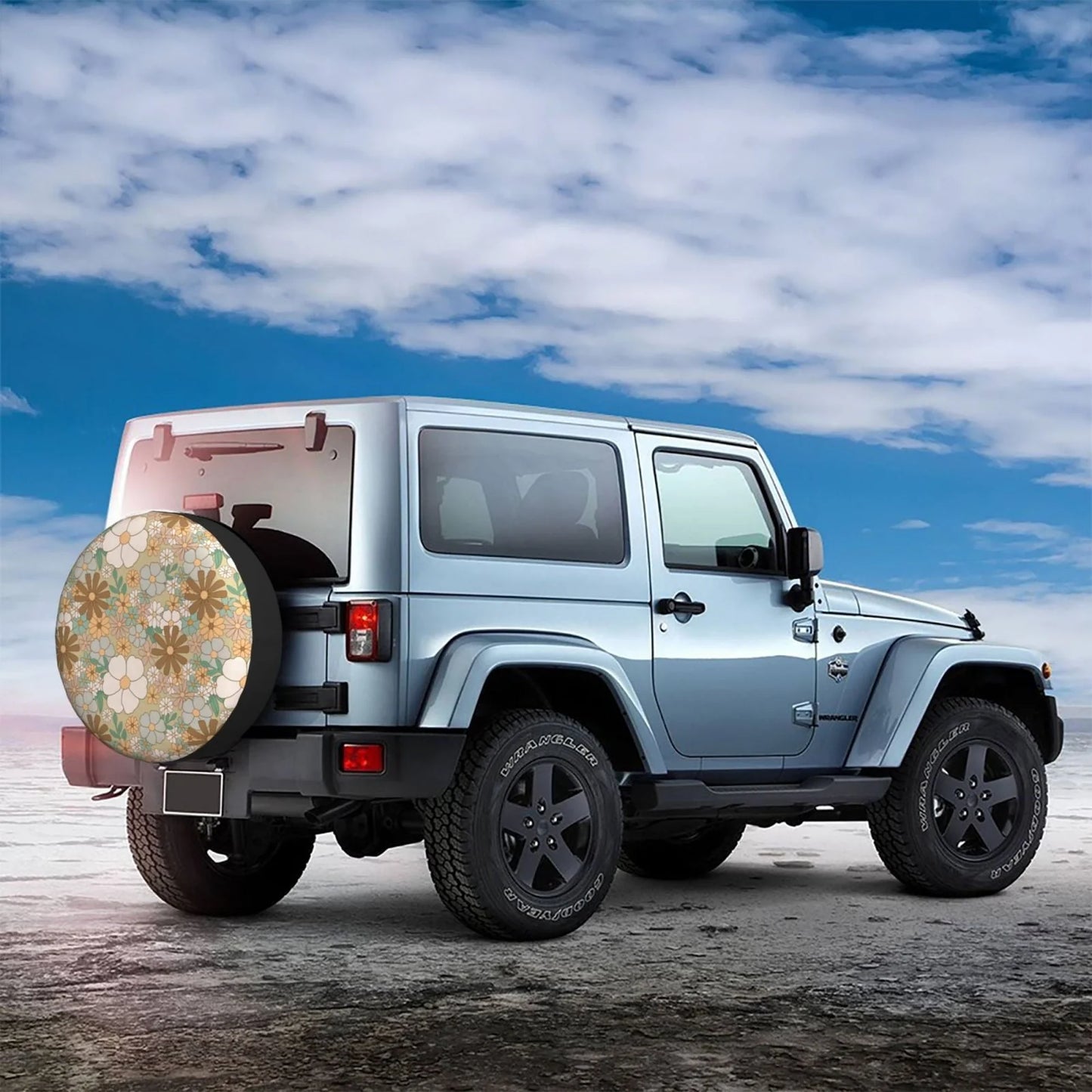 DouZhe Waterproof Spare Tire Cover, Retro Floral Flowers Design Prints Adjustable Wheel Covers Fit for Jeep Trailer RV SUV Car, 14 inch