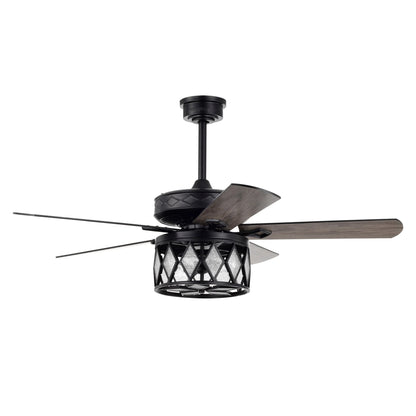 Jescha 52 in. 2-Light Indoor Matte Black Finish Ceiling Fan with Light Kit and Remote