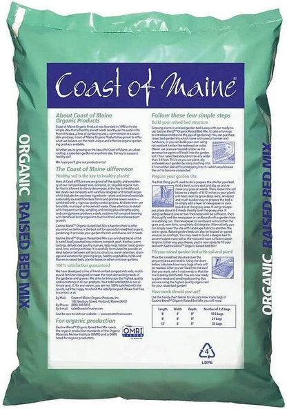 Coast of Maine Castine Blend Organic Raised Bed Soil Mix with All Natural Ingredients for Vegetables, Herbs, and Flowers, 1 Cubic Feet 4 Pack