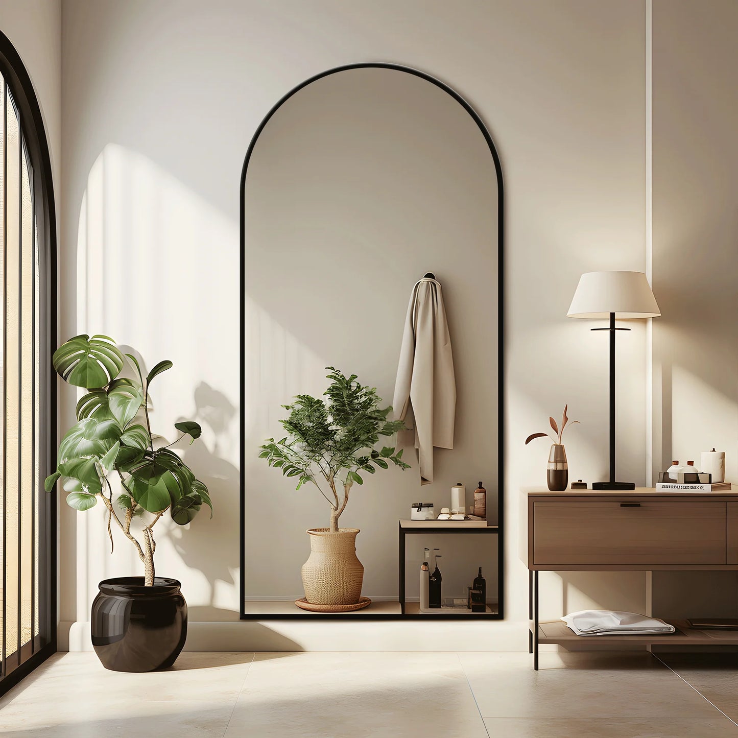 MAYEERTY 71"x32" Modern Aluminum Alloy Arch Full Length Floor Mirror Full Oversize Mirror,Black