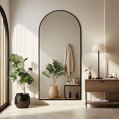 MAYEERTY 71"x32" Modern Aluminum Alloy Arch Full Length Floor Mirror Full Oversize Mirror,Black