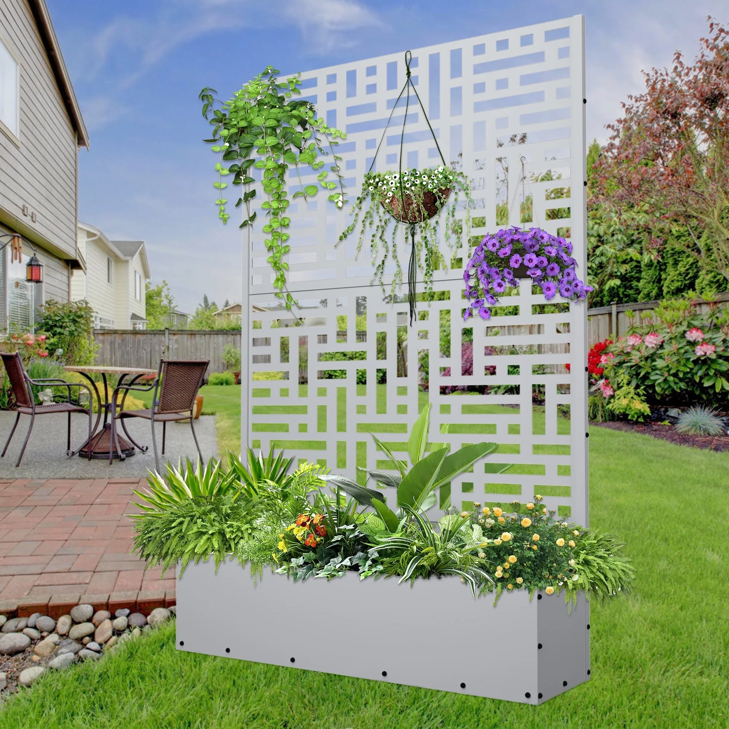 FOOWIN 71'' H Metal Planter with Trellis, Outdoor Raised Garden Bed for Climbing Plants, Trellis Planter Box with Drainage Hole, Black