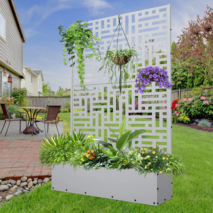 FOOWIN 71'' H Metal Planter with Trellis, Outdoor Raised Garden Bed for Climbing Plants, Trellis Planter Box with Drainage Hole, Black