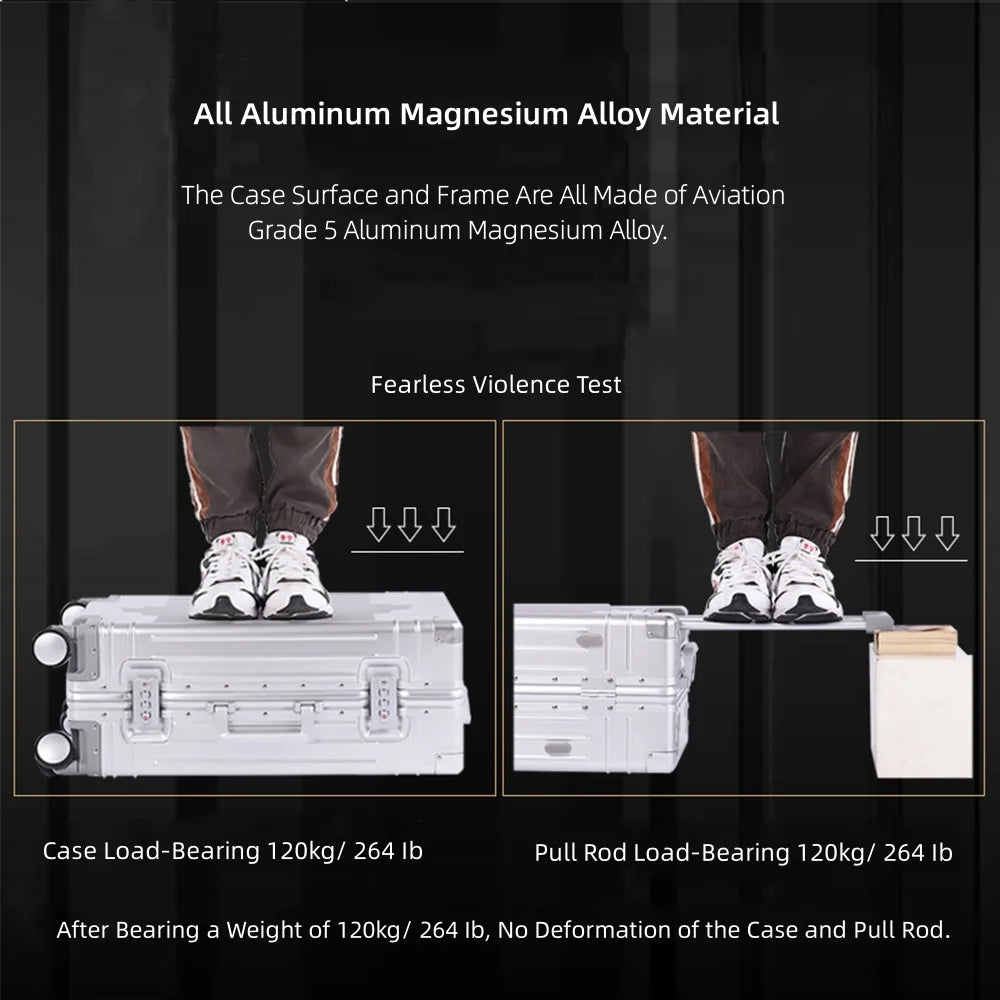 All Aluminum Magnesium Zipperless Carry on Luggage Airline Approved, Hardside Carry on Suitcase with TSA Lock, Lightweight Hardshell Luggage Metal Rolling Luggage for Travel