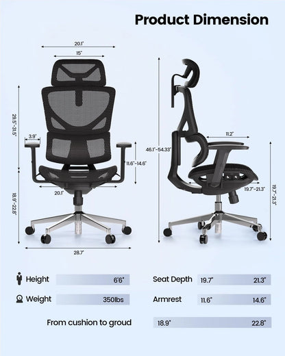 Ergonomic Mesh Home Office Chair, High Back with Lumbar Support-Seat Depth Adjustable Computer Task Chair with Wire Control, 350lb weight capacity