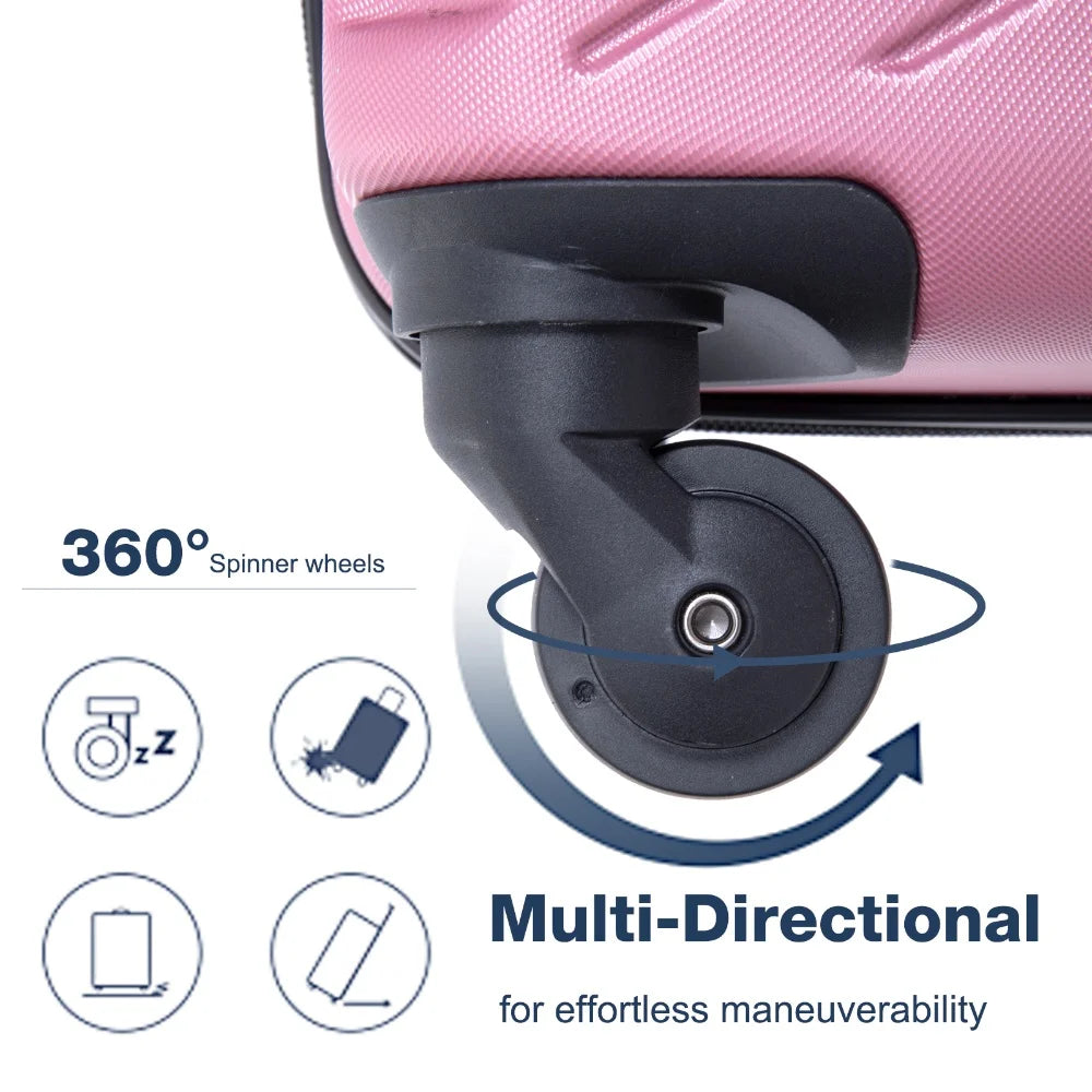 Yougu 3 Piece Hardshell Luggage Set Hardside Lightweight Suitcase with TSA Lock Spinner Wheels 20in 24in 28in,Pink