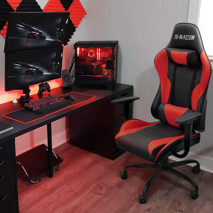 Lacoo Gaming Chair in Home Office PU Leather Reclining Gaming Chair Adjustable Adjustable Headrest and Lumbar Pillow, Red