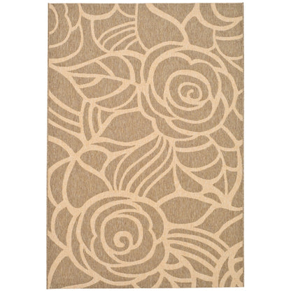 SAFAVIEH Courtyard Chester Floral Indoor/Outdoor Area Rug, 6'7" x 6'7" Round, Coffee/Sand