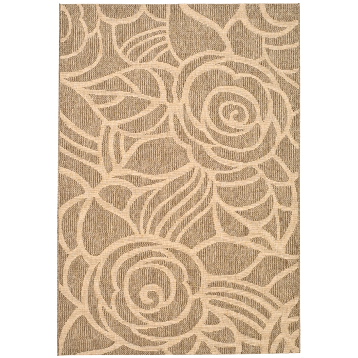 SAFAVIEH Courtyard Chester Floral Indoor/Outdoor Area Rug, 6'7" x 6'7" Round, Coffee/Sand