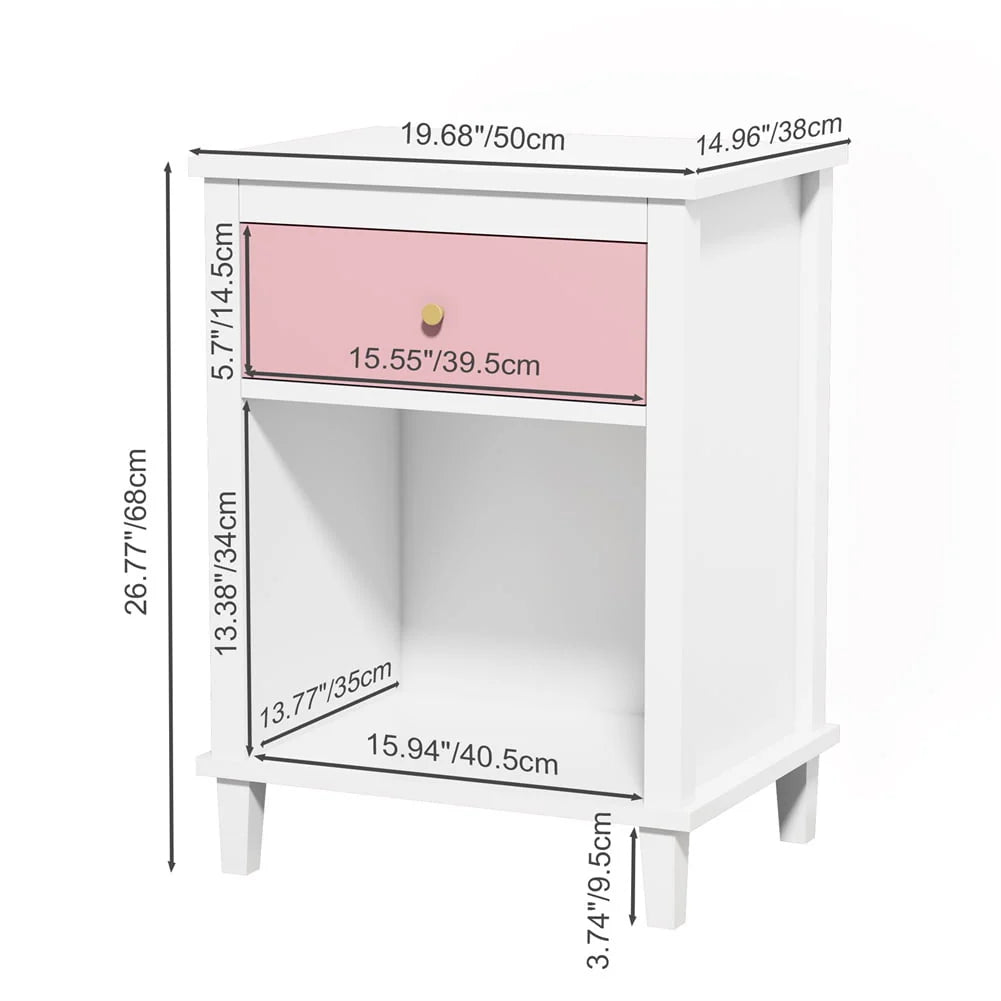 Cfowner Farmhouse Square Nightstand with Storage Drawer, Bedside End Table for Bedroom Nursery Living Room