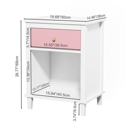 Cfowner Farmhouse Square Nightstand with Storage Drawer, Bedside End Table for Bedroom Nursery Living Room
