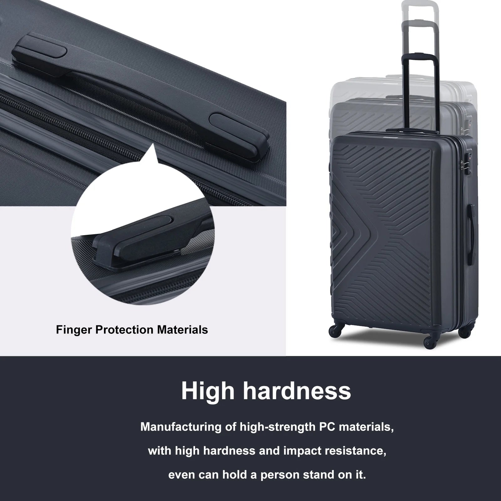 Travelhouse 3 Piece Hardside Luggage Set Hardshell Lightweight TSA Lock Spinner Wheels Suitcase with Backpack and 5 Packing Cubes.Black