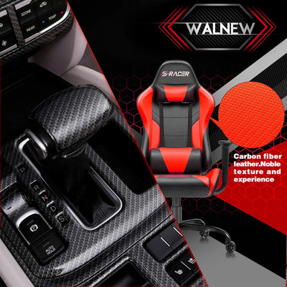 Lacoo Gaming Chair in Home Office PU Leather Reclining Gaming Chair Adjustable Adjustable Headrest and Lumbar Pillow, Red